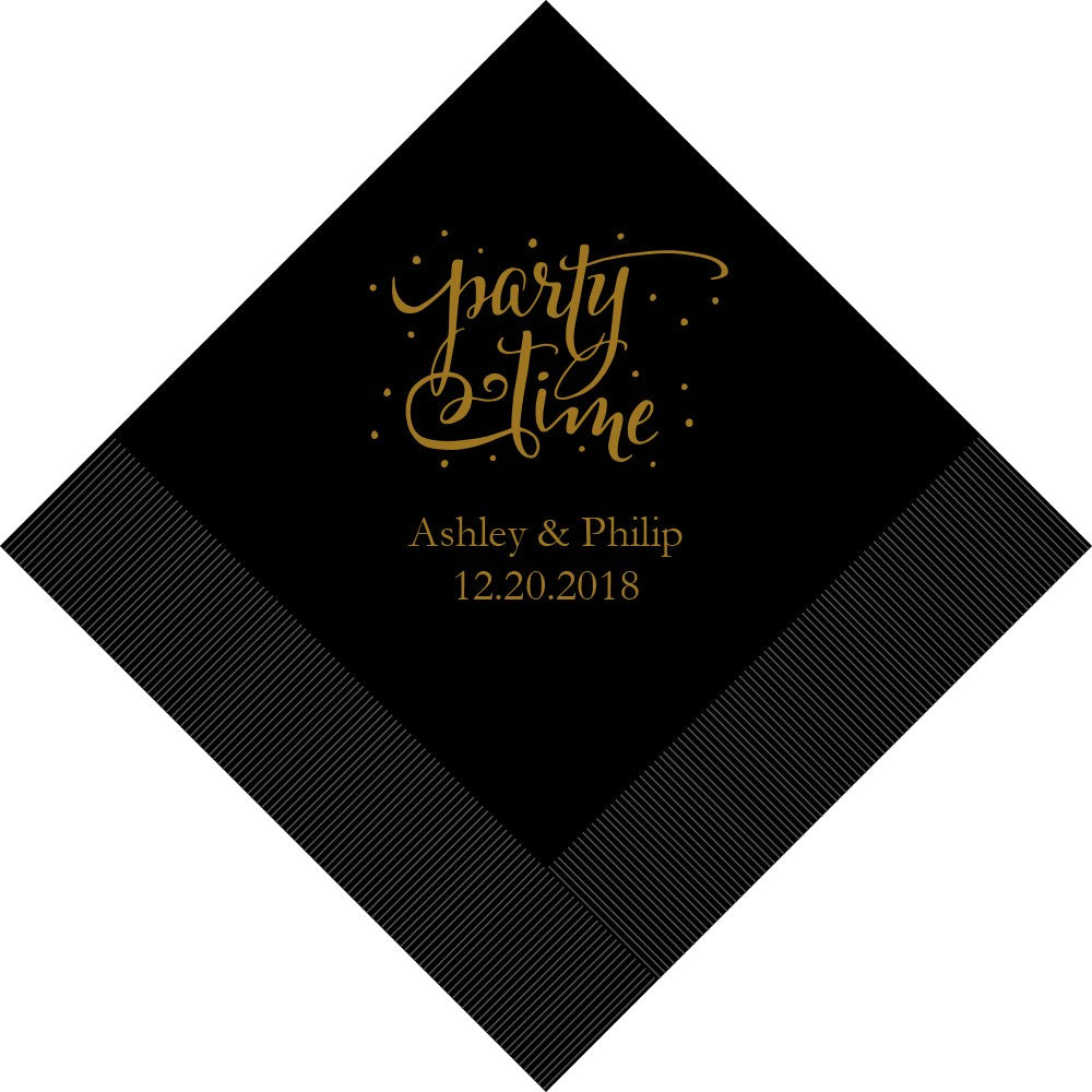 PERSONALIZED FOIL PRINTED PAPER NAPKINS - Party Time
(50/pkg) - AyaZay Wedding Shoppe