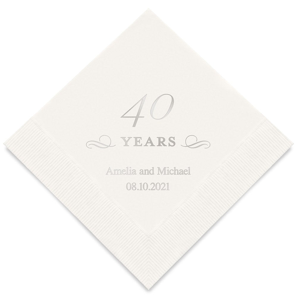 PERSONALIZED FOIL PRINTED PAPER NAPKINS - 40 Years
(50/pkg) - AyaZay Wedding Shoppe