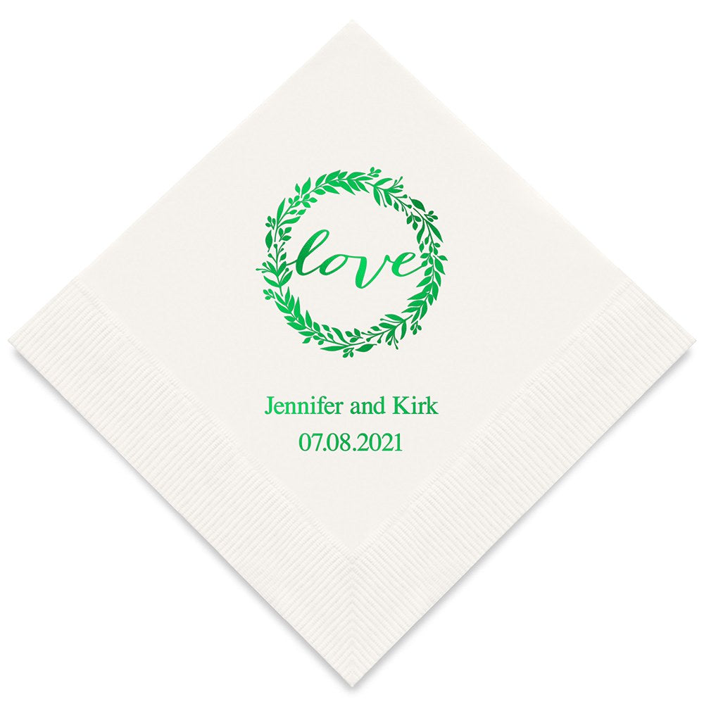 PERSONALIZED FOIL PRINTED PAPER NAPKINS - Love Wreath (50/pkg) - AyaZay Wedding Shoppe