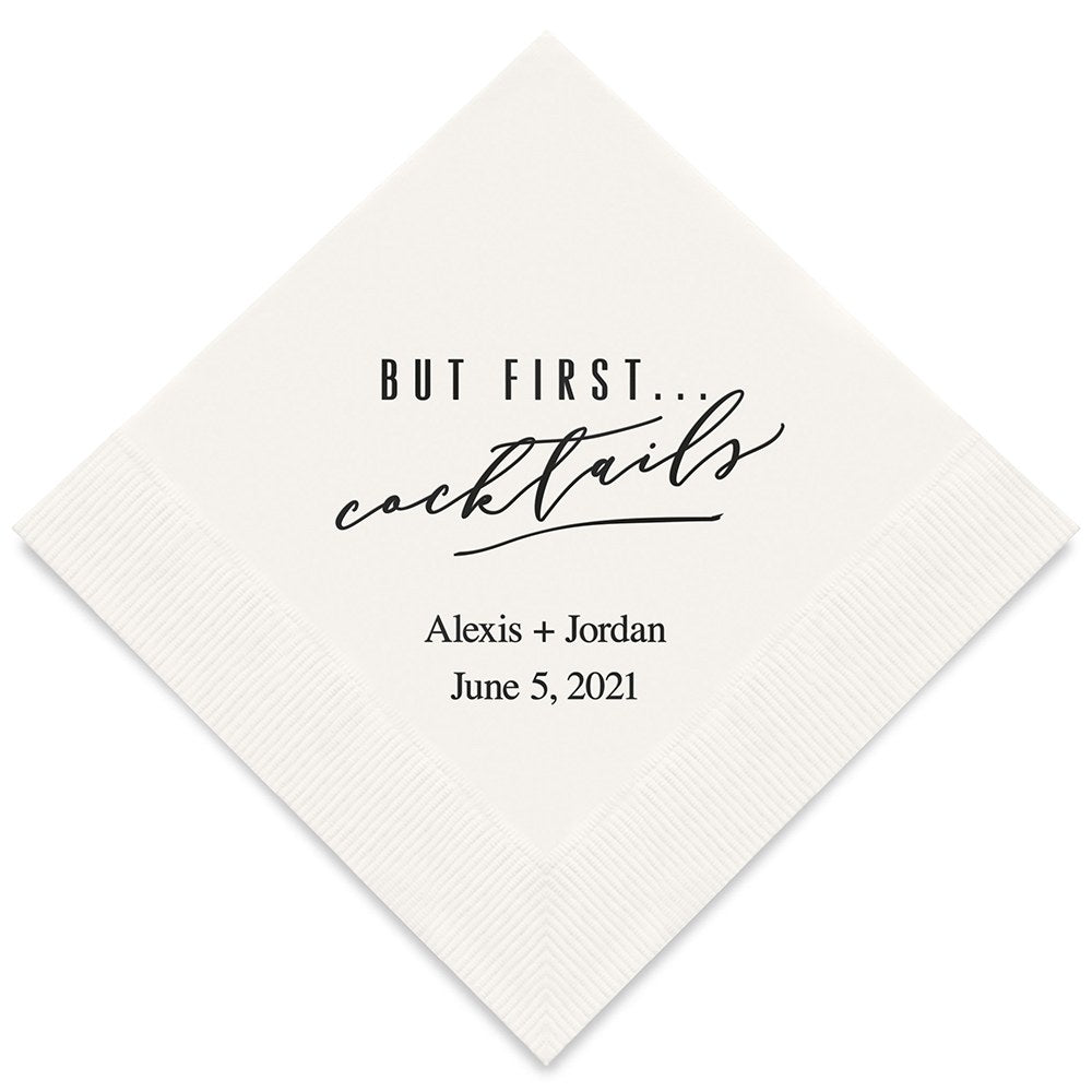 PERSONALIZED FOIL PRINTED PAPER NAPKINS - But First… Cocktails
(50/pkg)