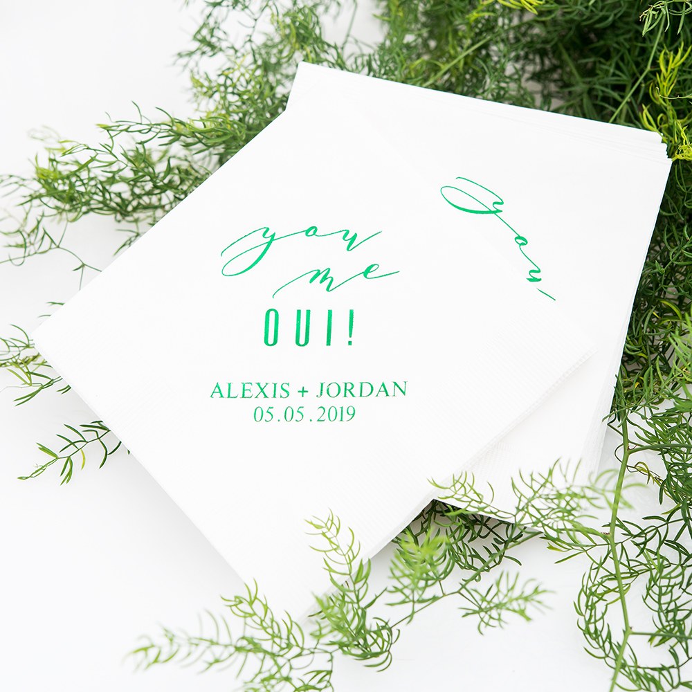 PERSONALIZED FOIL PRINTED PAPER NAPKINS - You Me Oui!
(50/pkg) - AyaZay Wedding Shoppe