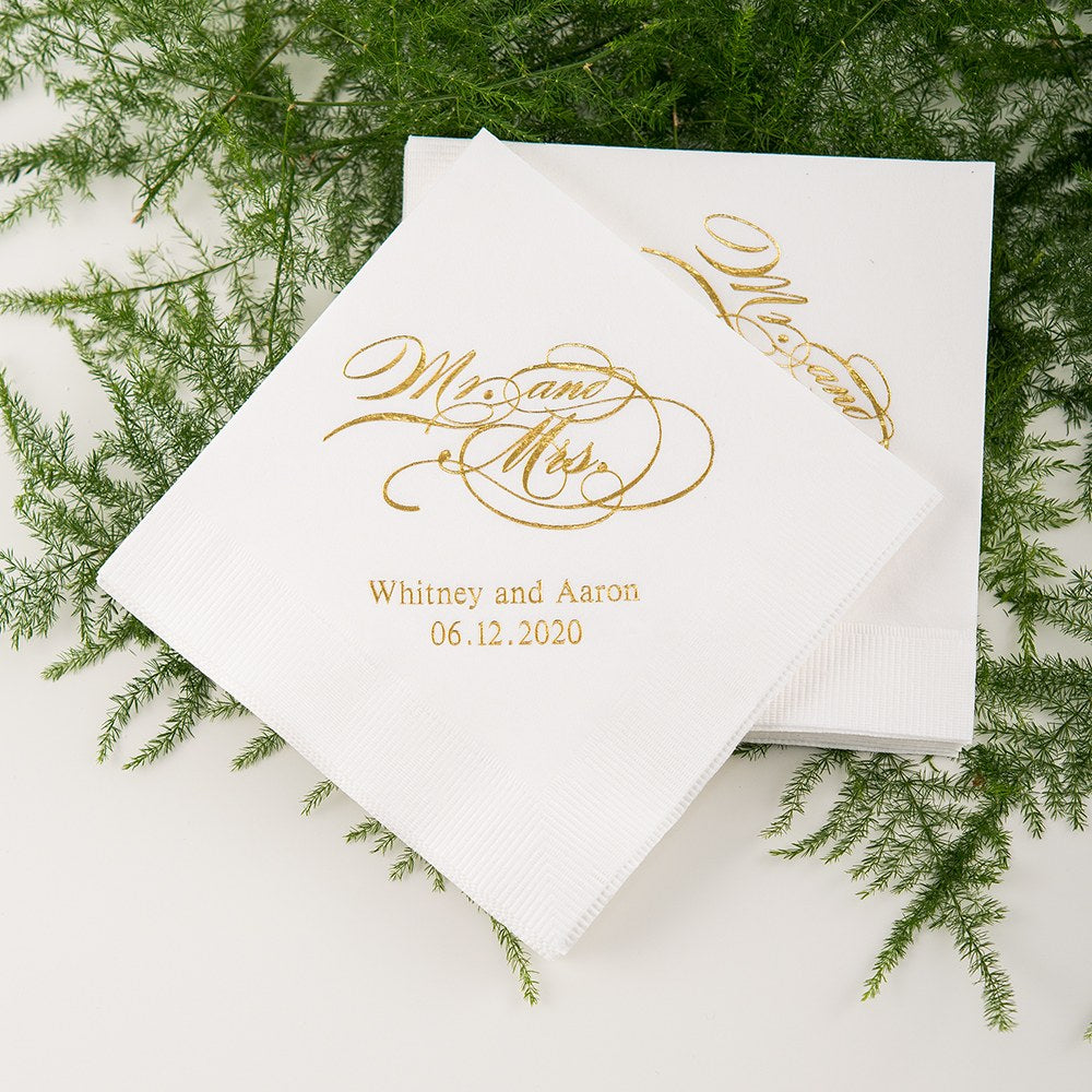 PERSONALIZED FOIL PRINTED PAPER NAPKINS - Mr & Mrs Script (50/pkg) - AyaZay Wedding Shoppe