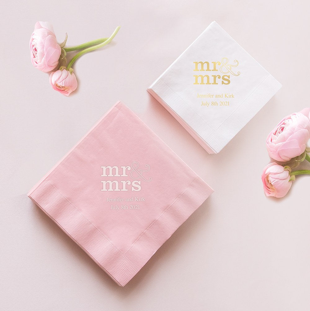 PERSONALIZED FOIL PRINTED PAPER NAPKINS - Mr & Mrs (50/pkg)