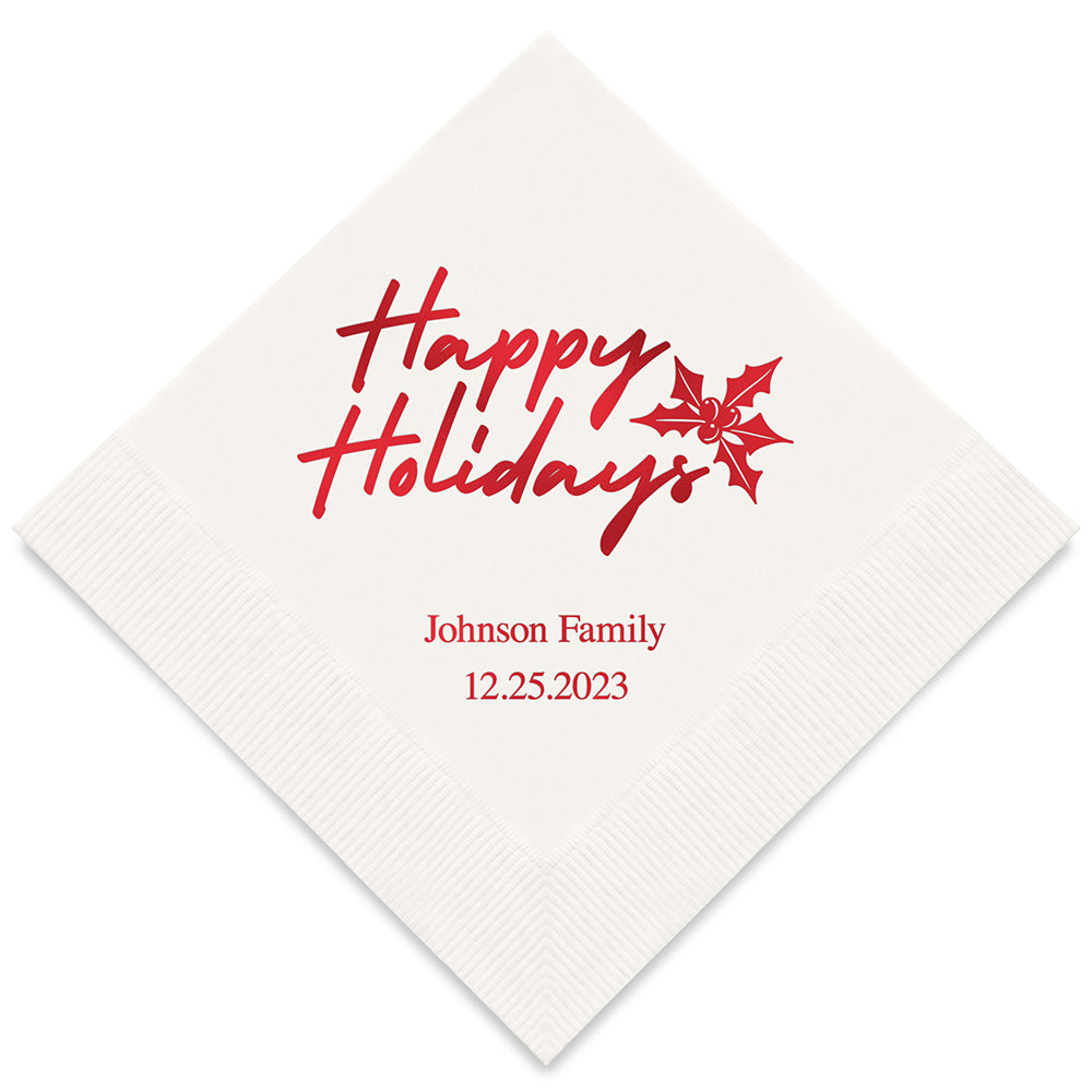 CLASSIC CHRISTMAS HAPPY HOLIDAYS PRINTED NAPKINS (50/pkg)
