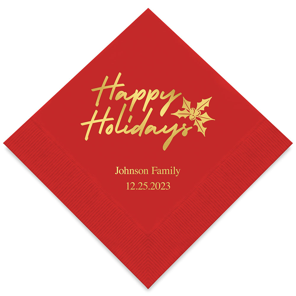 CLASSIC CHRISTMAS HAPPY HOLIDAYS PRINTED NAPKINS (50/pkg)