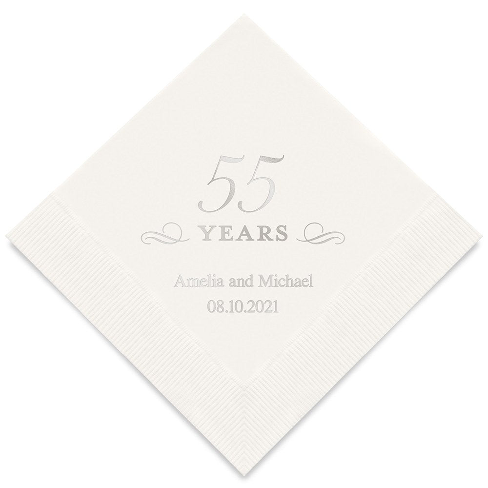 PERSONALIZED FOIL PRINTED PAPER NAPKINS - 55 Years
(50/pkg) - AyaZay Wedding Shoppe