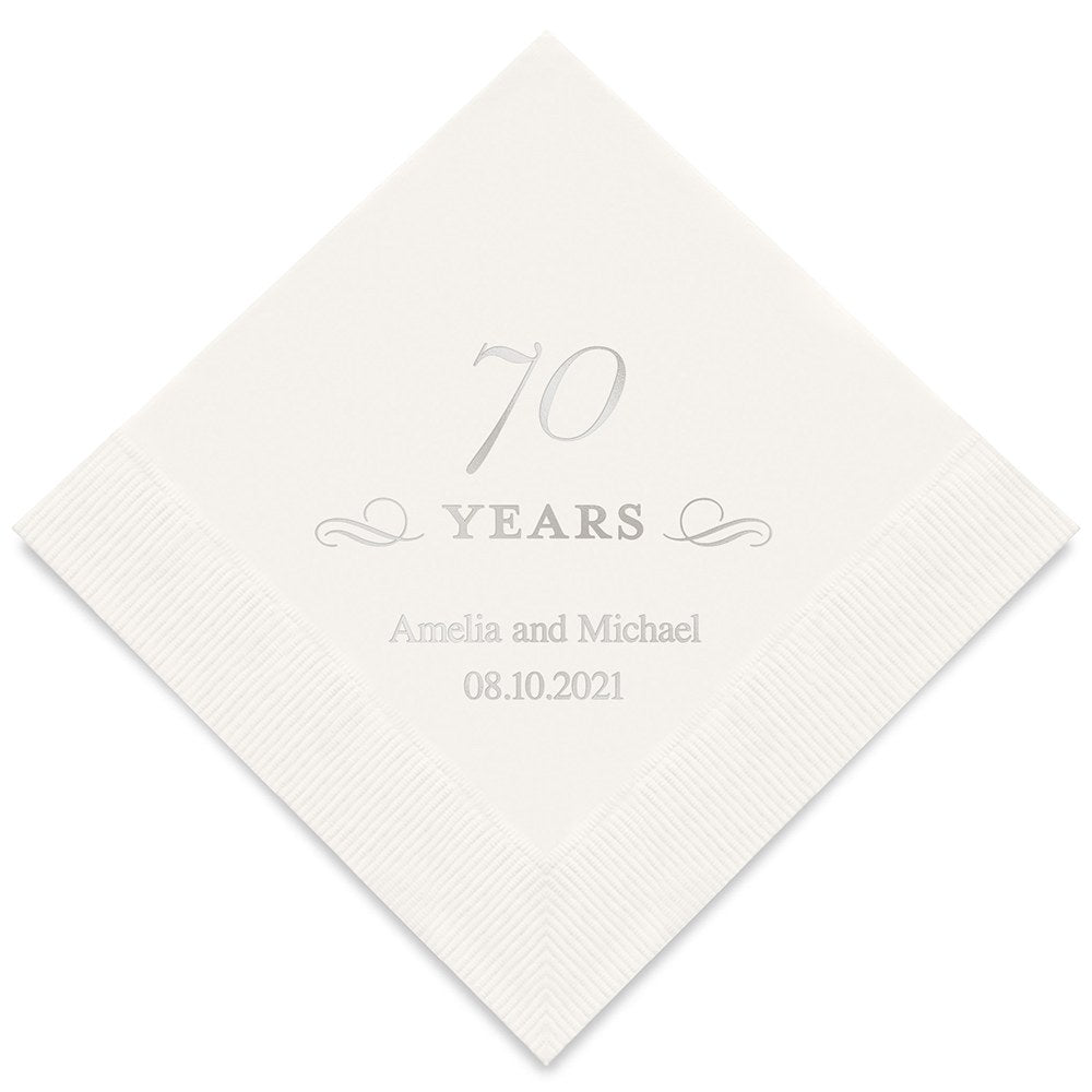 PERSONALIZED FOIL PRINTED PAPER NAPKINS - 70 Years
(50/pkg) - AyaZay Wedding Shoppe