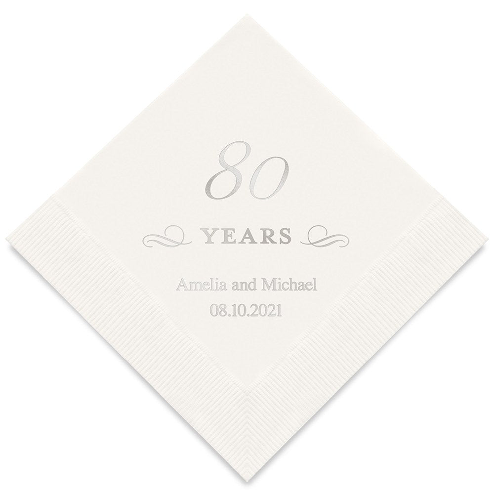 PERSONALIZED FOIL PRINTED PAPER NAPKINS - 80 Years
(50/pkg)