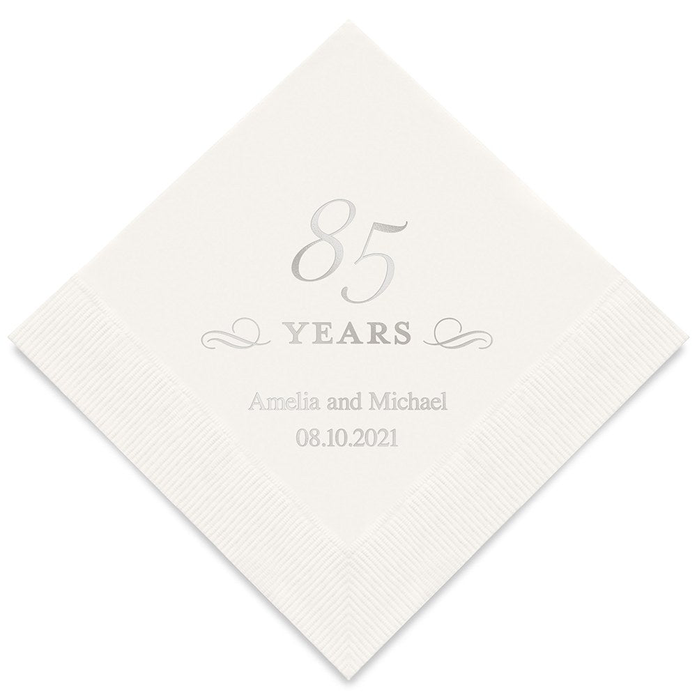 PERSONALIZED FOIL PRINTED PAPER NAPKINS - 85 Years
(50/pkg) - AyaZay Wedding Shoppe