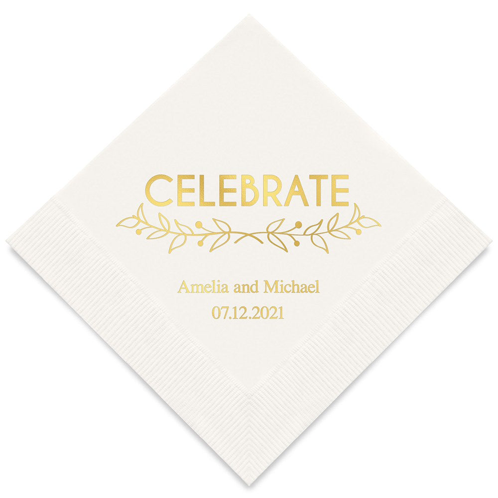 PERSONALIZED FOIL PRINTED PAPER NAPKINS - Woodland Pretty Celebrate
(50/pkg) - AyaZay Wedding Shoppe