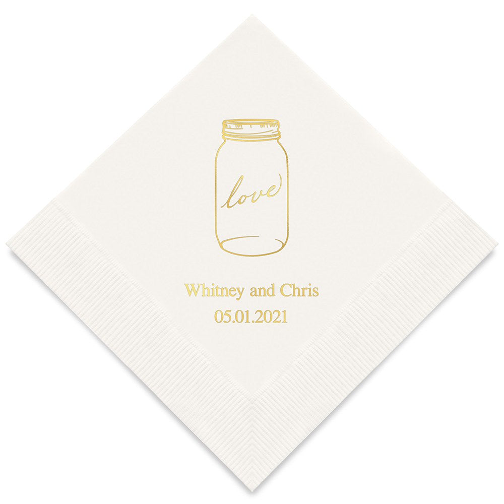 PERSONALIZED FOIL PRINTED PAPER NAPKINS - Mason Jar Love
(50/pkg)