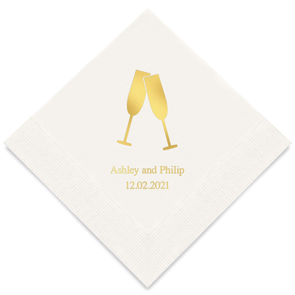 PERSONALIZED FOIL PRINTED PAPER NAPKINS - Champagne Flutes
(50/pkg) - AyaZay Wedding Shoppe