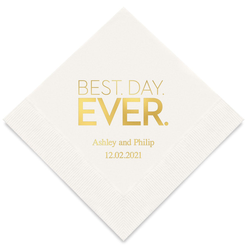 PERSONALIZED FOIL PRINTED PAPER NAPKINS - Best Day Ever Block Style
(50/pkg) - AyaZay Wedding Shoppe