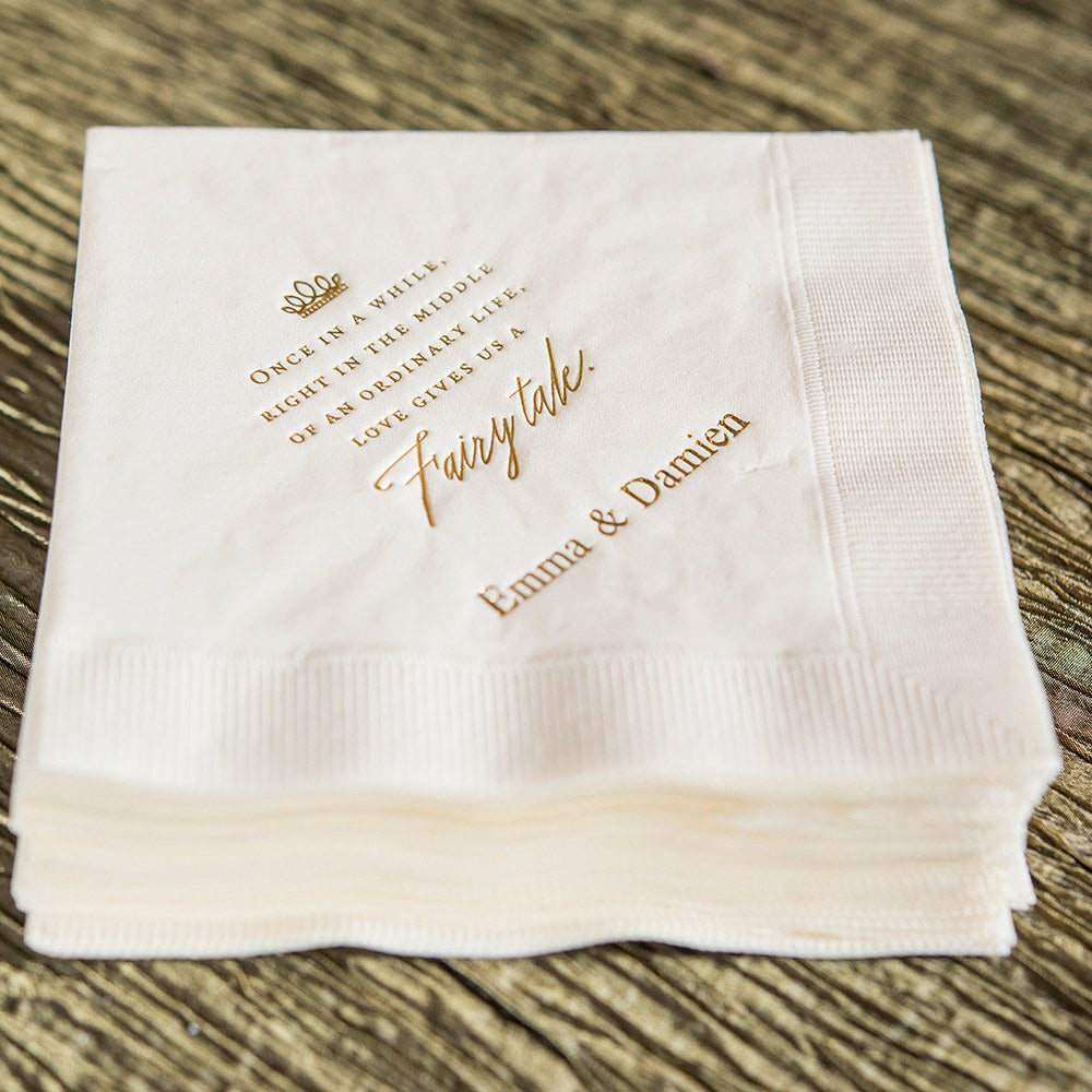 PERSONALIZED FOIL PRINTED PAPER NAPKINS - Love Gives Us A Fairy Tale
(50/pkg) - AyaZay Wedding Shoppe