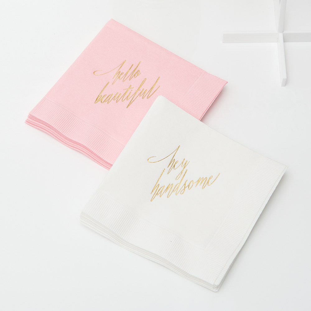 PERSONALIZED FOIL PRINTED PAPER NAPKINS - Hey Handsome
(50/pkg) - AyaZay Wedding Shoppe
