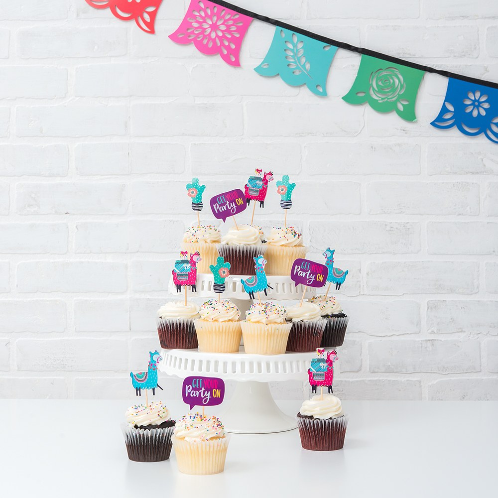 PAPER CUPCAKE TOPPER PICKS - FIESTA PARTY - SET OF 12