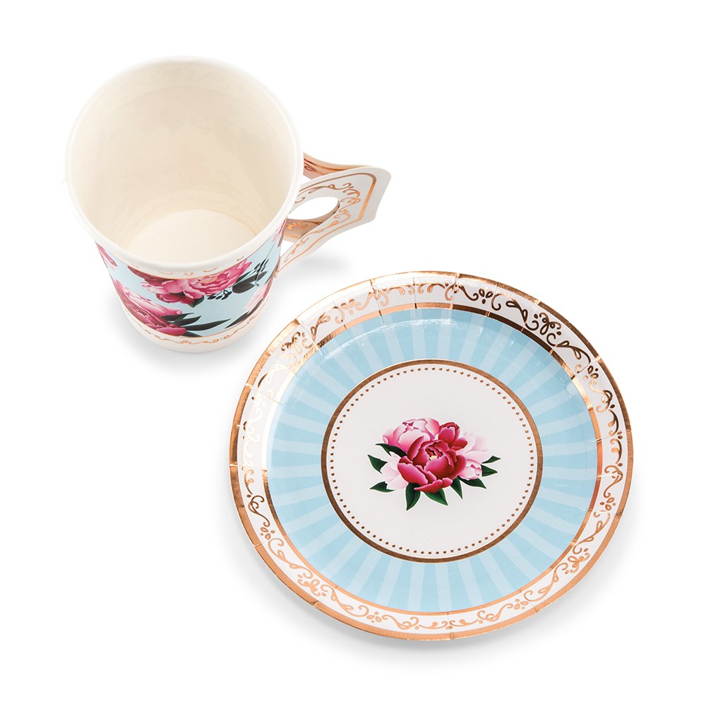 DISPOSABLE PAPER TEA CUP & SAUCERS (8/SET) - AyaZay Wedding Shoppe