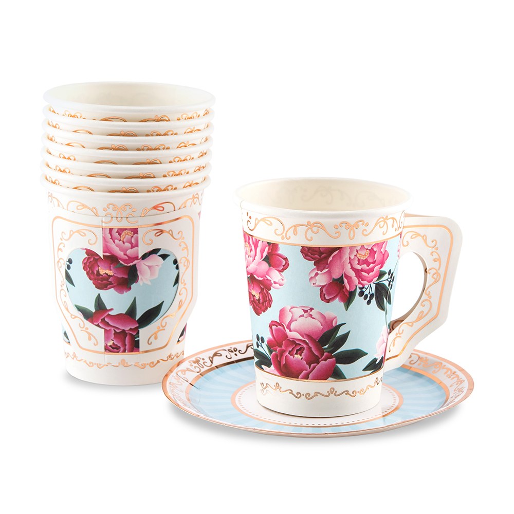 DISPOSABLE PAPER TEA CUP & SAUCERS (8/SET) - AyaZay Wedding Shoppe