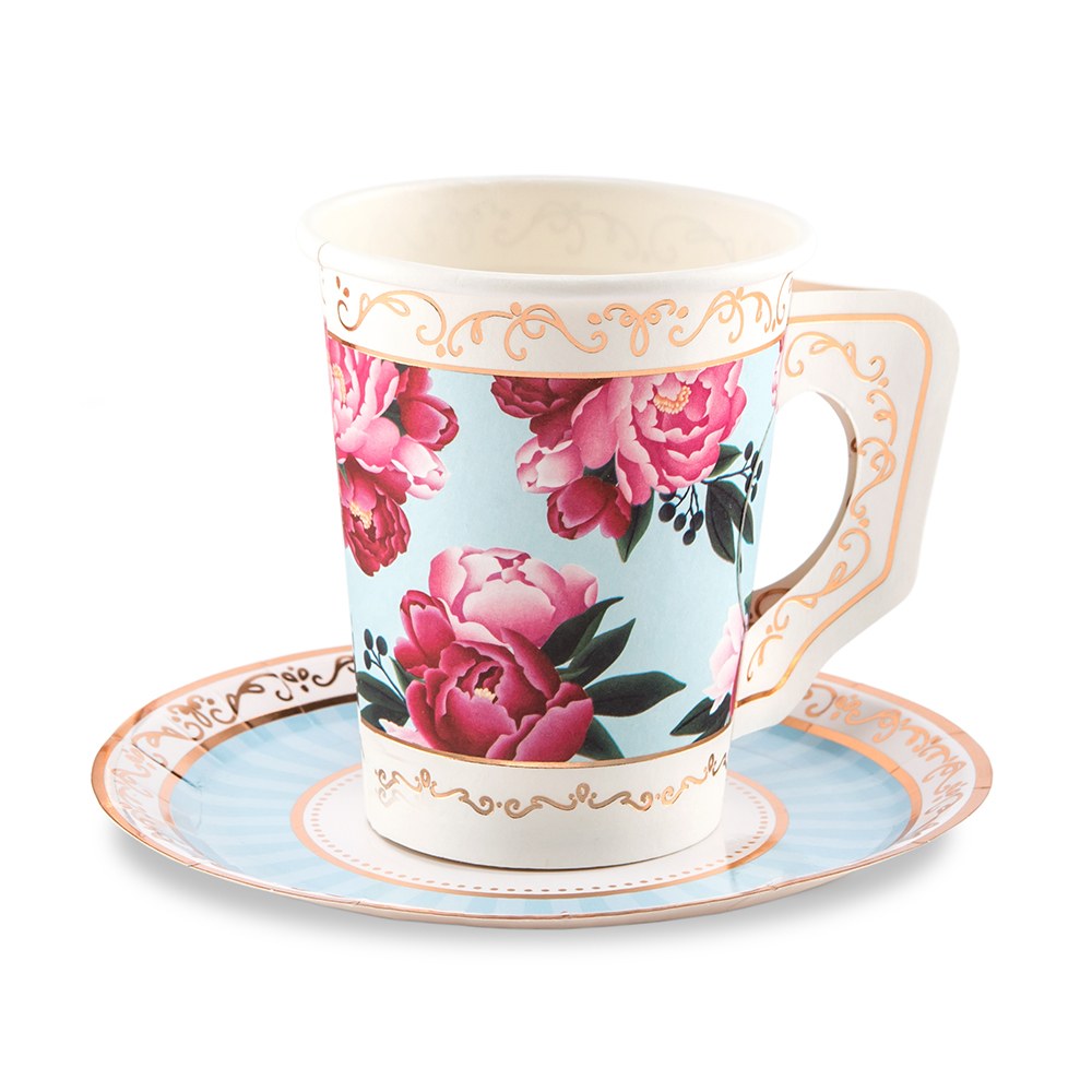 DISPOSABLE PAPER TEA CUP & SAUCERS (8/SET) - AyaZay Wedding Shoppe