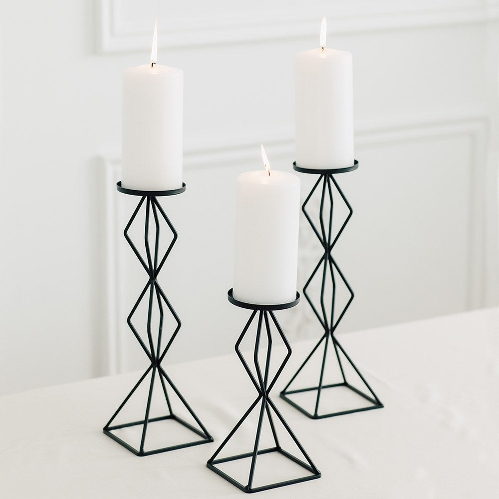 BLACK GEO PILLAR CANDLE HOLDER - SET OF 2 - AyaZay Wedding Shoppe