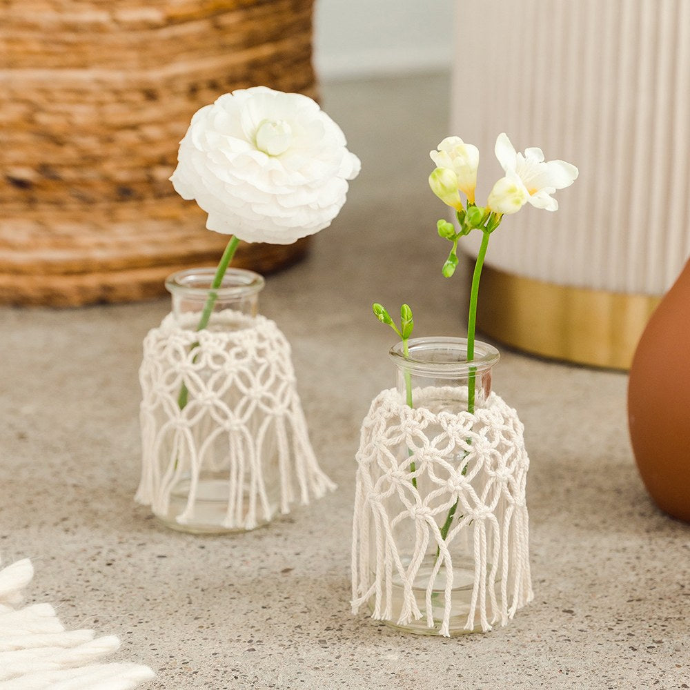 WOVEN MACRAME & GLASS FLOWER VASE (SET OF 4) - AyaZay Wedding Shoppe