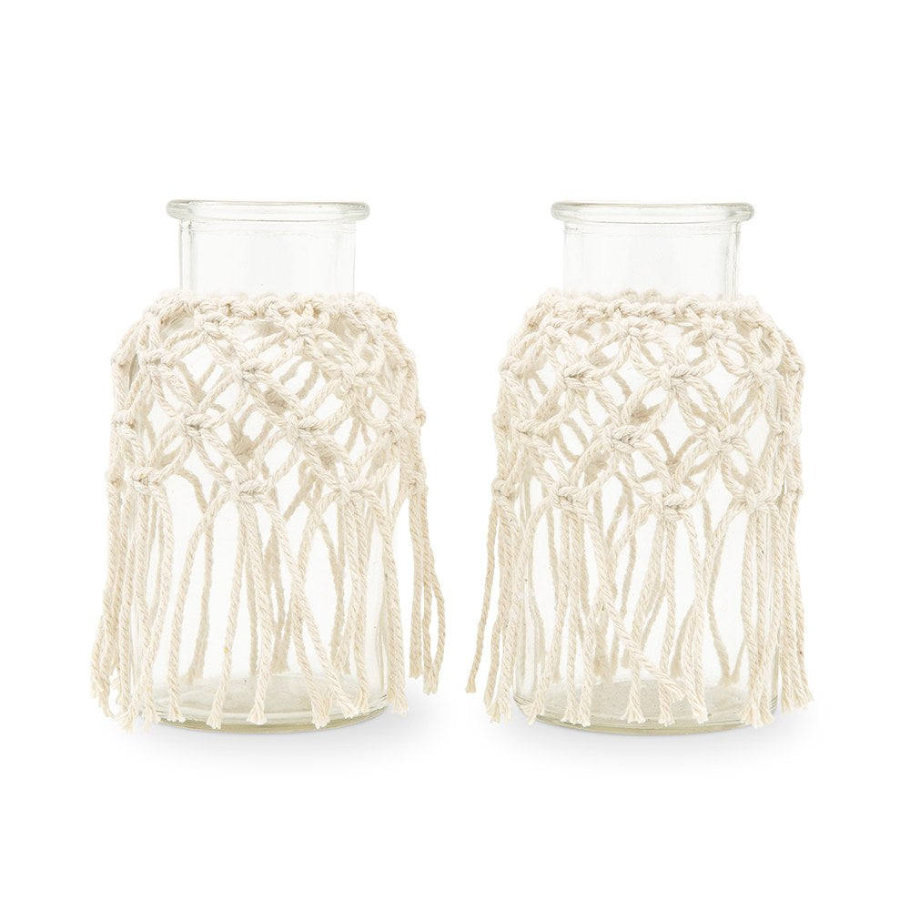 WOVEN MACRAME & GLASS FLOWER VASE (SET OF 4) - AyaZay Wedding Shoppe