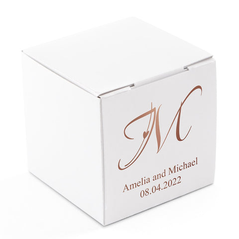 MINI CUSTOM FOIL PRINTED SQUARE PAPER FAVOR BOXES - DECORATIVE INITIAL MONOGRAM