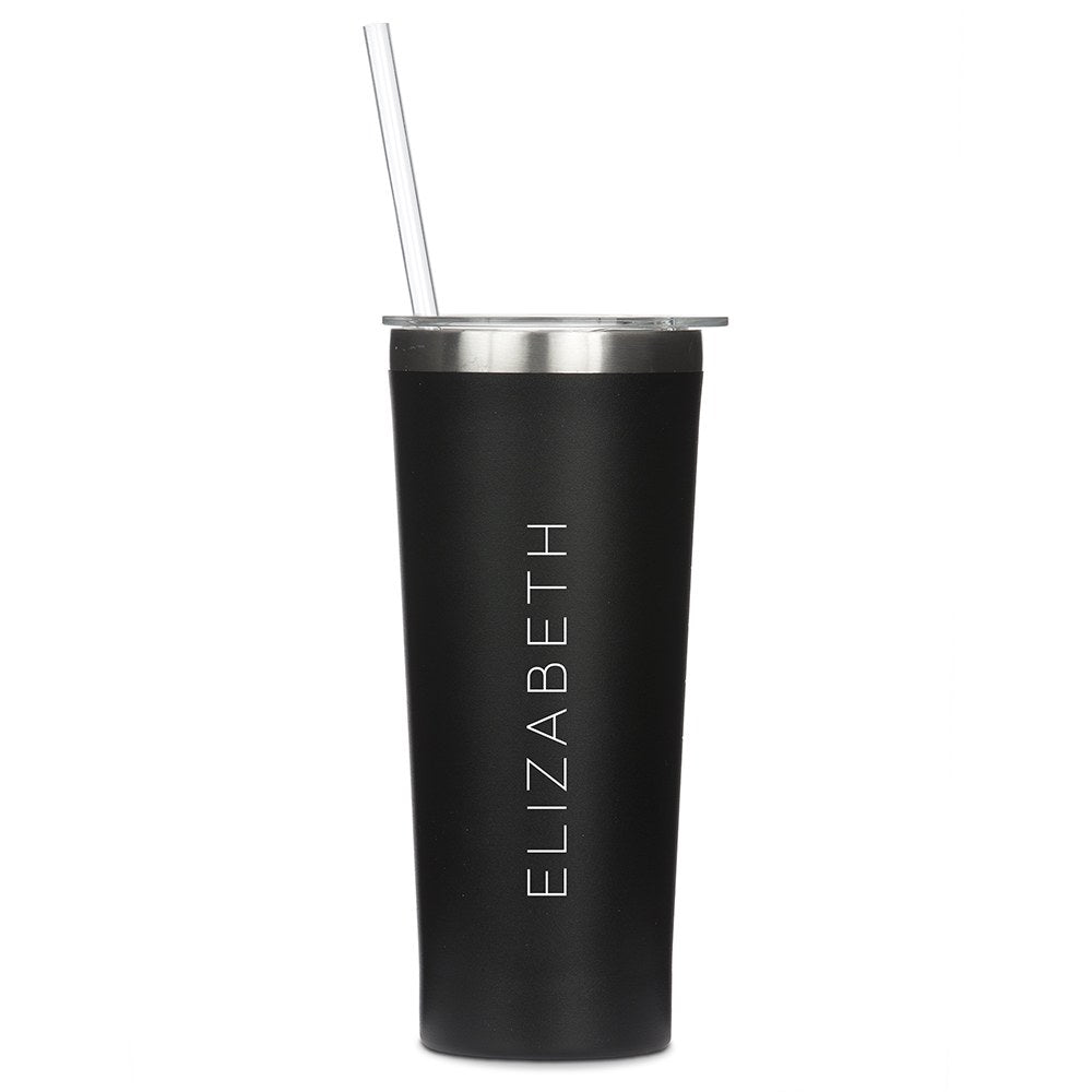 PERSONALIZED BLACK STAINLESS STEEL DRINK TUMBLER - CONTEMPORARY VERTICAL PRINT