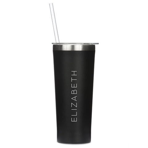 PERSONALIZED BLACK STAINLESS STEEL DRINK TUMBLER - CONTEMPORARY VERTICAL PRINT