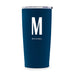 PERSONALIZED STAINLESS STEEL INSULATED NAVY BLUE TRAVEL MUG - SANS SERIF MONOGRAM PRINT - AyaZay Wedding Shoppe