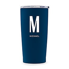 PERSONALIZED STAINLESS STEEL INSULATED NAVY BLUE TRAVEL MUG - SANS SERIF MONOGRAM PRINT - AyaZay Wedding Shoppe