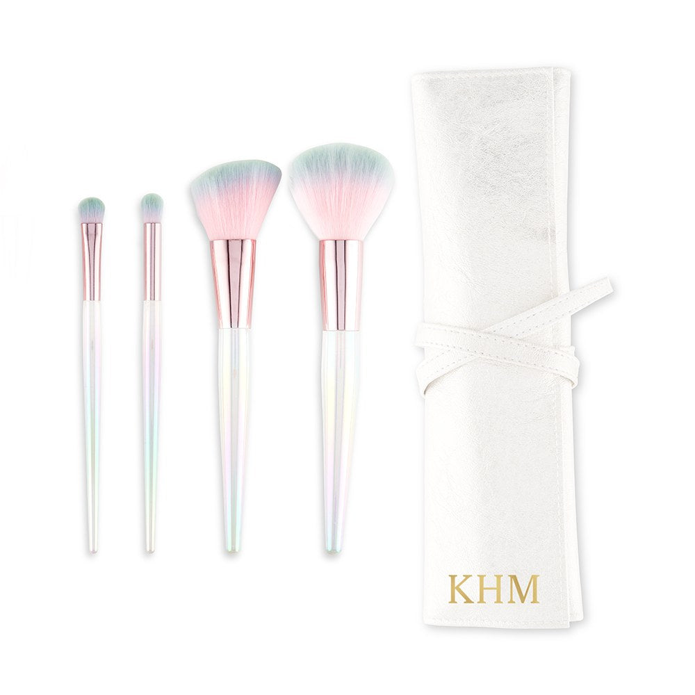 PERSONALIZED MAKEUP BRUSH SET & TRAVEL POUCH  - IRIDESCENT UNICORN - AyaZay Wedding Shoppe