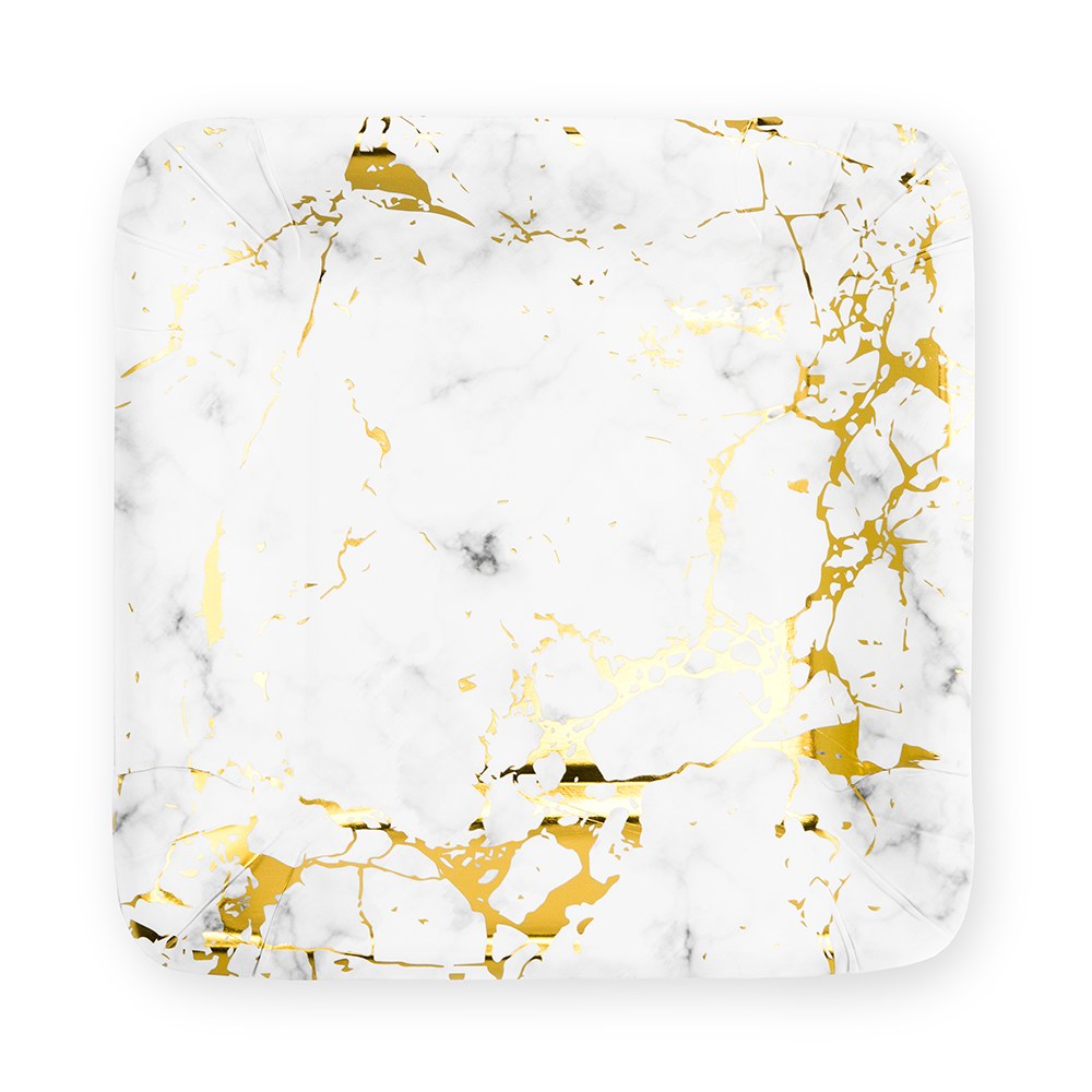 LARGE SQUARE DISPOSABLE PAPER PARTY PLATES - GEO MARBLE (8/pkg) - AyaZay Wedding Shoppe