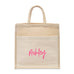 PERSONALIZED WOVEN JUTE MEDIUM TOTE BAG WITH POCKET -  SCRIPT FONT - AyaZay Wedding Shoppe