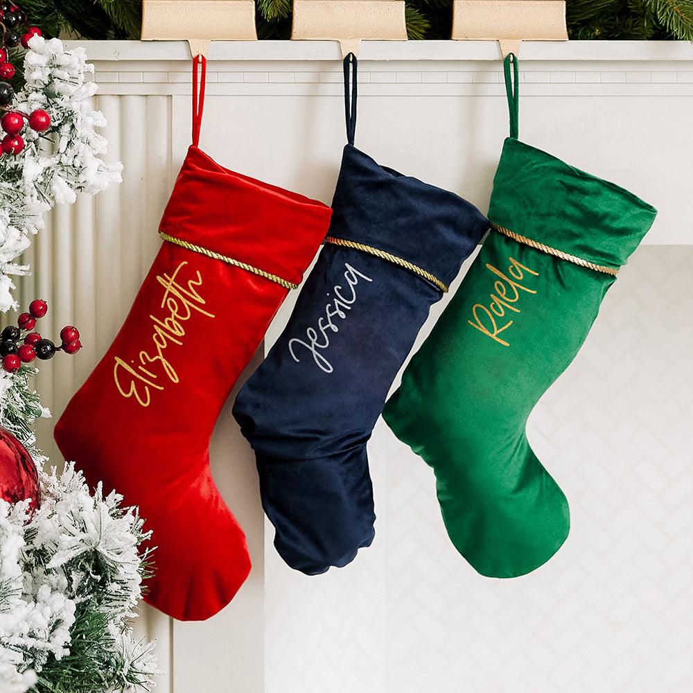 CUSTOM PRINTED PLUSH TRADITIONAL CHRISTMAS STOCKING - VERTICAL SCRIPT FONT - AyaZay Wedding Shoppe