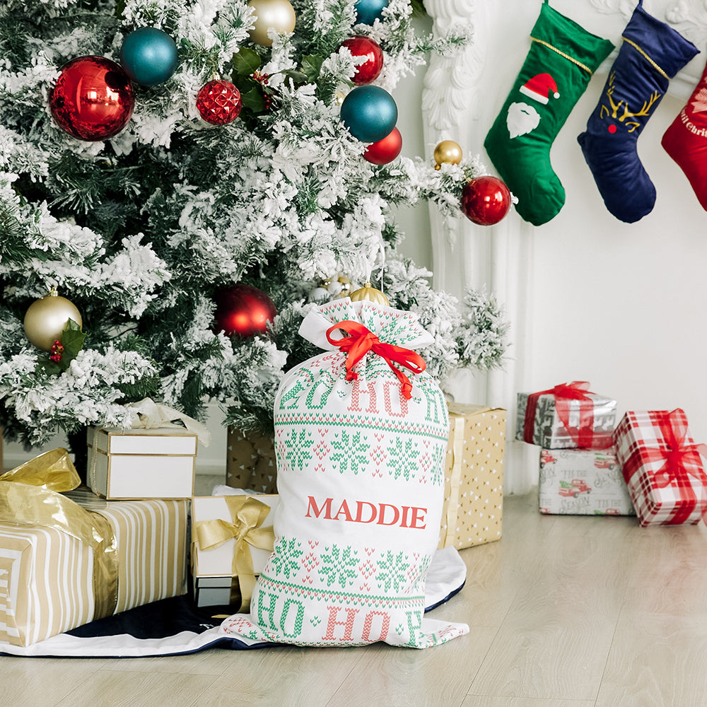 LARGE PERSONALIZED DRAWSTRING SANTA SACK FOR GIFTS -  HO HO HO - AyaZay Wedding Shoppe