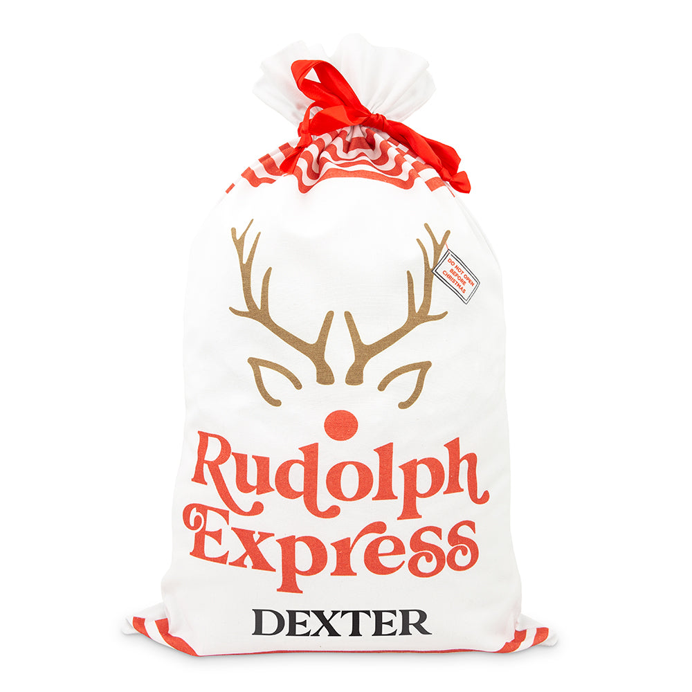LARGE PERSONALIZED DRAWSTRING SANTA SACK FOR GIFTS -  RUDOLPH EXPRESS - AyaZay Wedding Shoppe