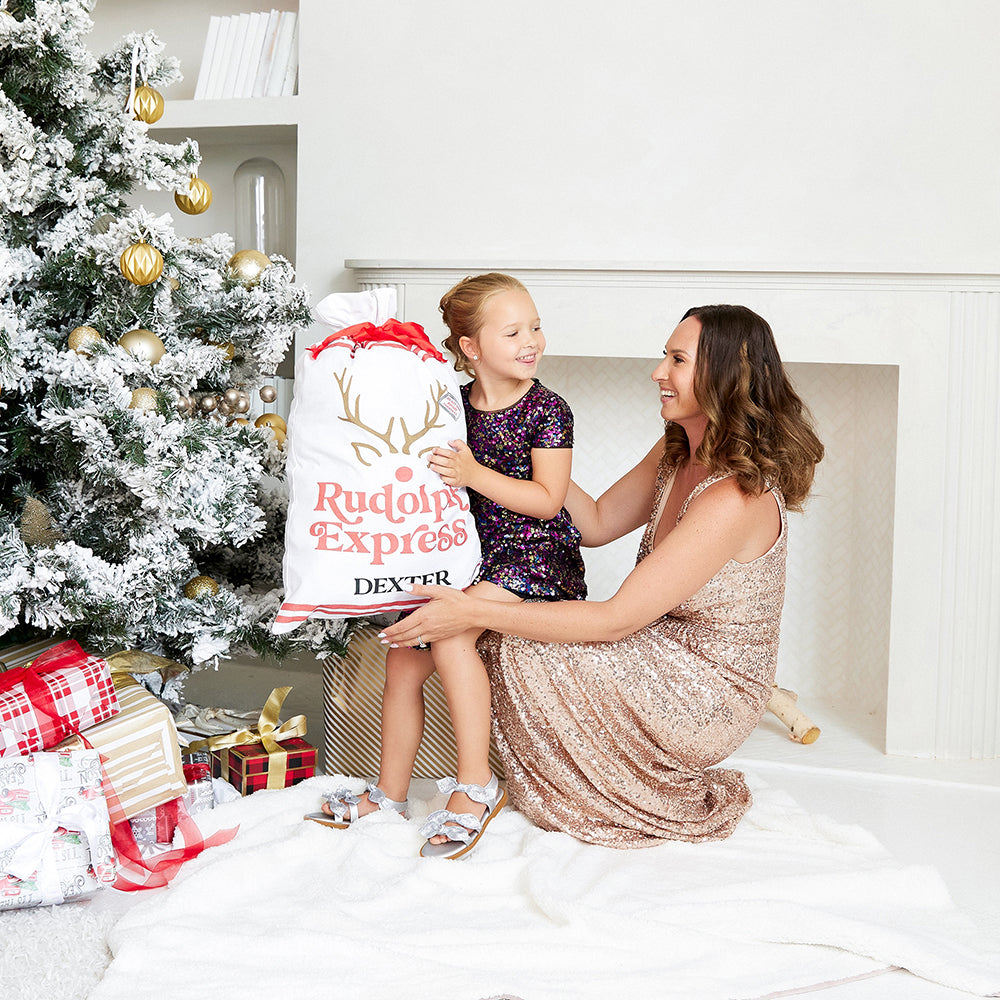 LARGE PERSONALIZED DRAWSTRING SANTA SACK FOR GIFTS -  RUDOLPH EXPRESS - AyaZay Wedding Shoppe