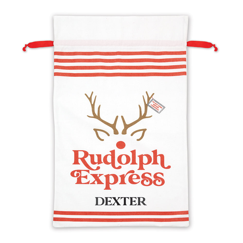 LARGE PERSONALIZED DRAWSTRING SANTA SACK FOR GIFTS -  RUDOLPH EXPRESS - AyaZay Wedding Shoppe