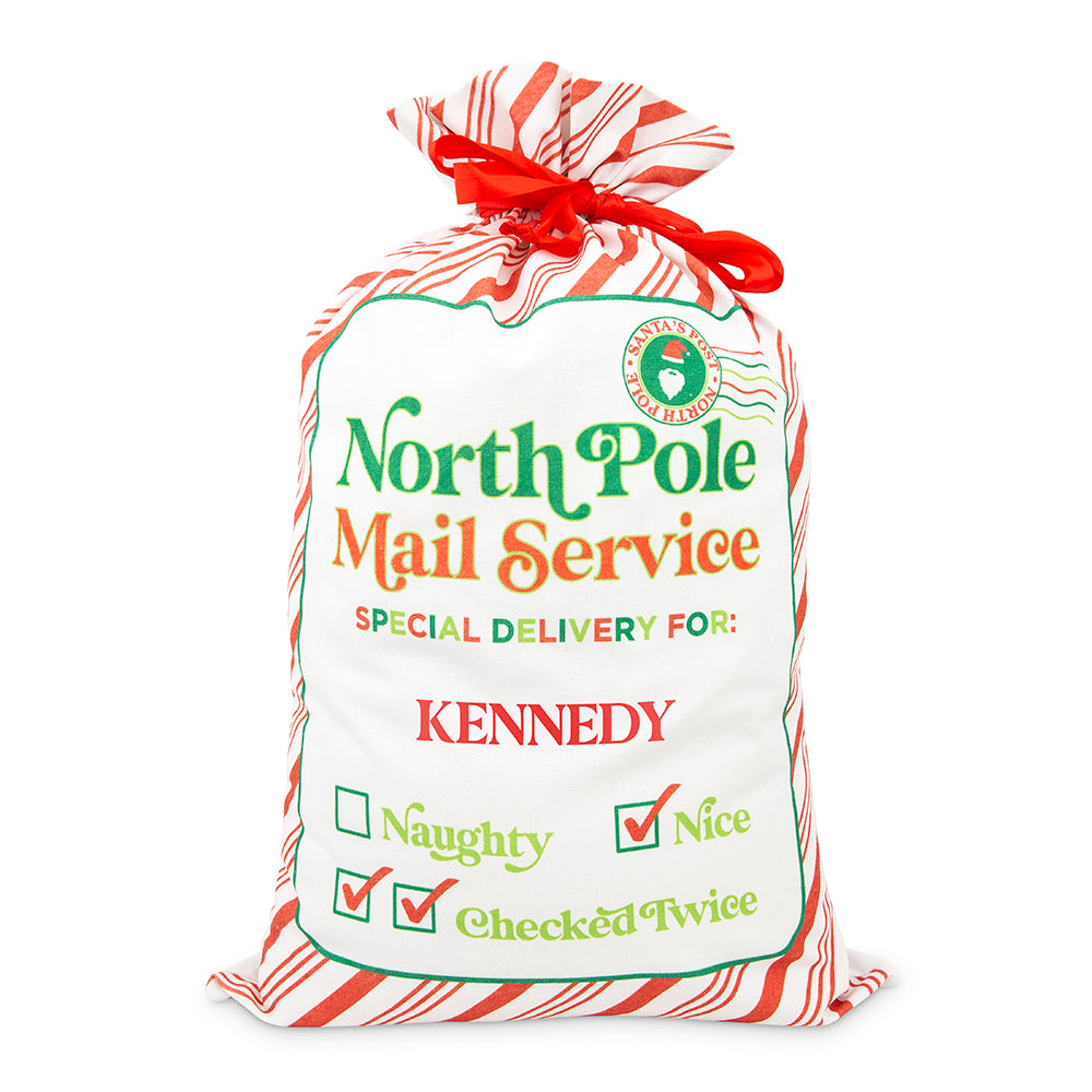 LARGE PERSONALIZED DRAWSTRING SANTA SACK FOR GIFTS -  NORTH POLE DELIVERY - AyaZay Wedding Shoppe