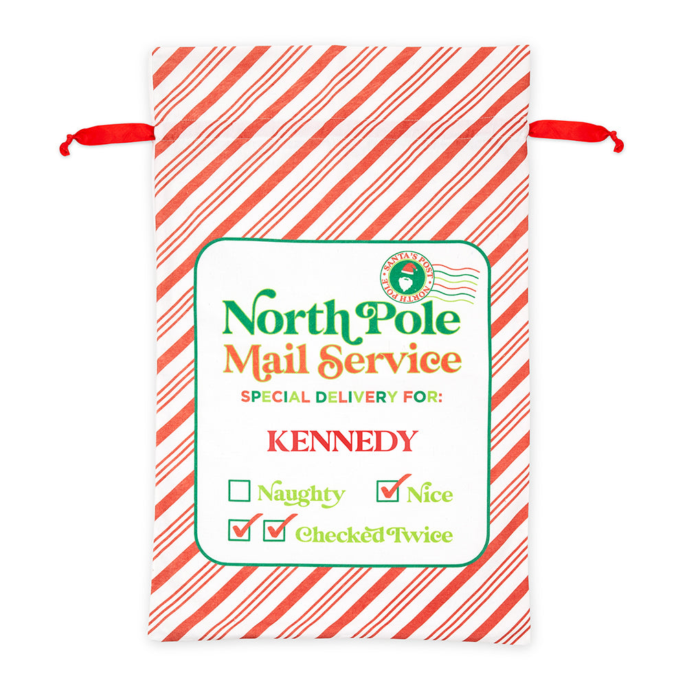 LARGE PERSONALIZED DRAWSTRING SANTA SACK FOR GIFTS -  NORTH POLE DELIVERY - AyaZay Wedding Shoppe