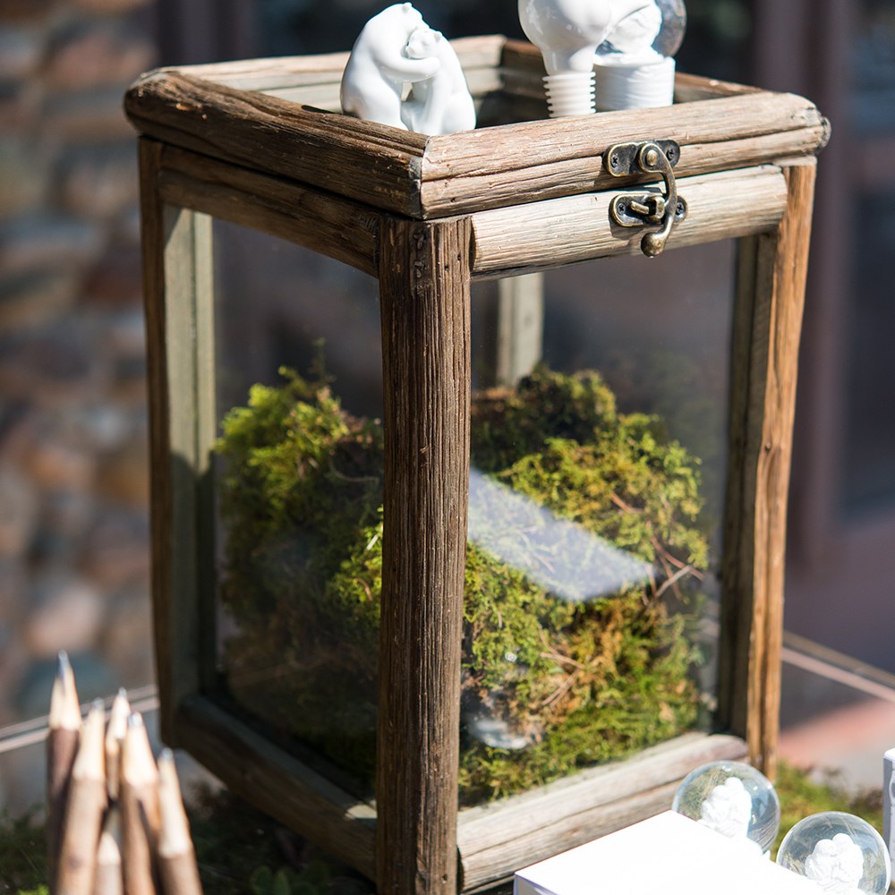 RUSTIC WOOD & GLASS BOX WITH HINGED LID - AyaZay Wedding Shoppe