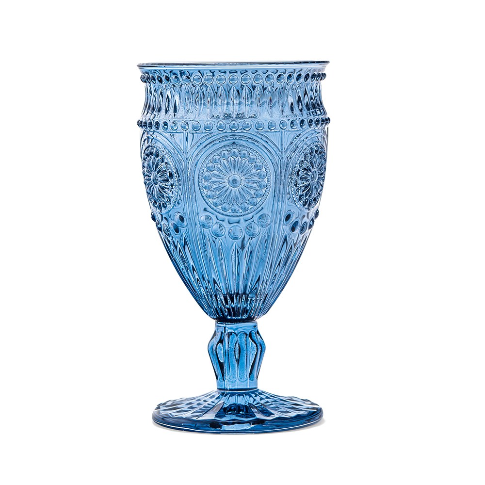 VINTAGE INSPIRED PRESSED GLASS GOBLET IN BLUE - AyaZay Wedding Shoppe