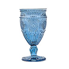 VINTAGE INSPIRED PRESSED GLASS GOBLET IN BLUE - AyaZay Wedding Shoppe