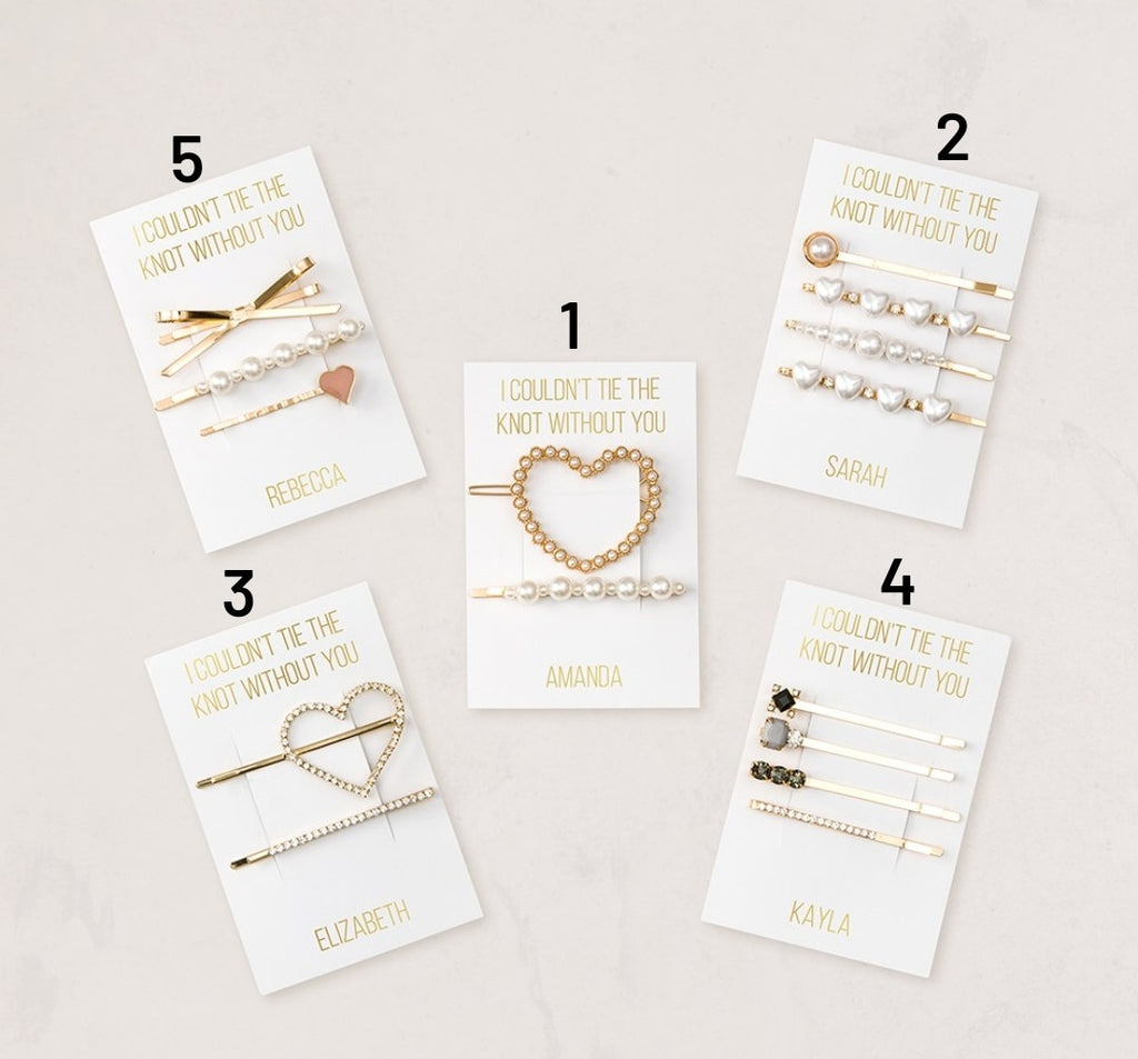 CUSTOM BRIDAL PARTY HAIR CLIPS - COULDN'T TIE THE KNOT  WITHOUT YOU - AyaZay Wedding Shoppe