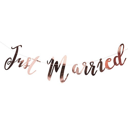 JUST MARRIED METALLIC ROSE GOLD WEDDING BANNER - AyaZay Wedding Shoppe