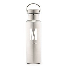 PERSONALIZED CHROME WATER BOTTLE WITH HANDLE - CUSTOM MONOGRAM PRINT - AyaZay Wedding Shoppe