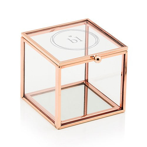 SMALL GLASS JEWELRY BOX WITH ROSE GOLD EDGES - MONOGRAM SIMPLICITY ETCHING - AyaZay Wedding Shoppe