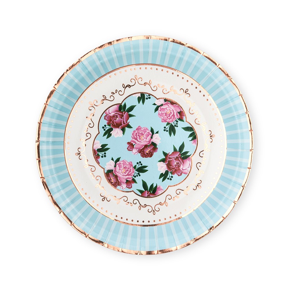 LARGE ROUND DISPOSABLE PAPER PARTY PLATES - MODERN FLORAL TEA PARTY (8/pkg) - AyaZay Wedding Shoppe