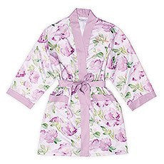 LAVENDER WATERCOLOR FLORAL SILKY KIMONO ROBE ON LAVENDER - AyaZay Wedding Shoppe